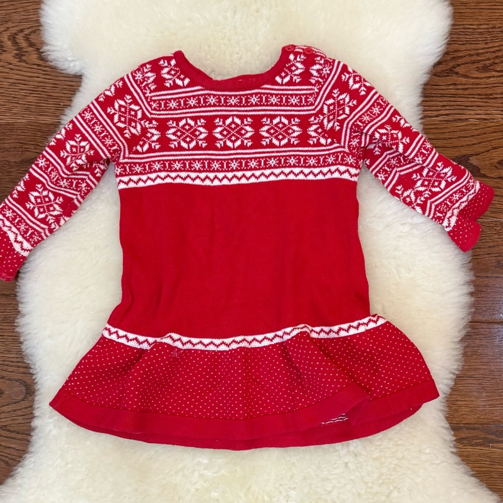 Hanna Andersson red fair isle holiday sweater dress. 80 (18-24).